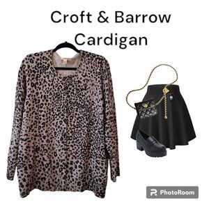Croft & Barrow Button Front Animal Print Cardigan, Sz 2X